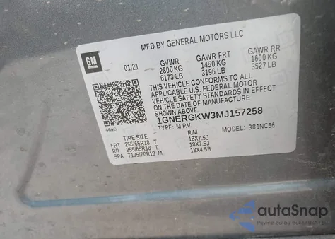 2021 Chevrolet Traverse Fwd Lt Cloth from USA, damaged, VIN 1GNERGKW3MJ157258